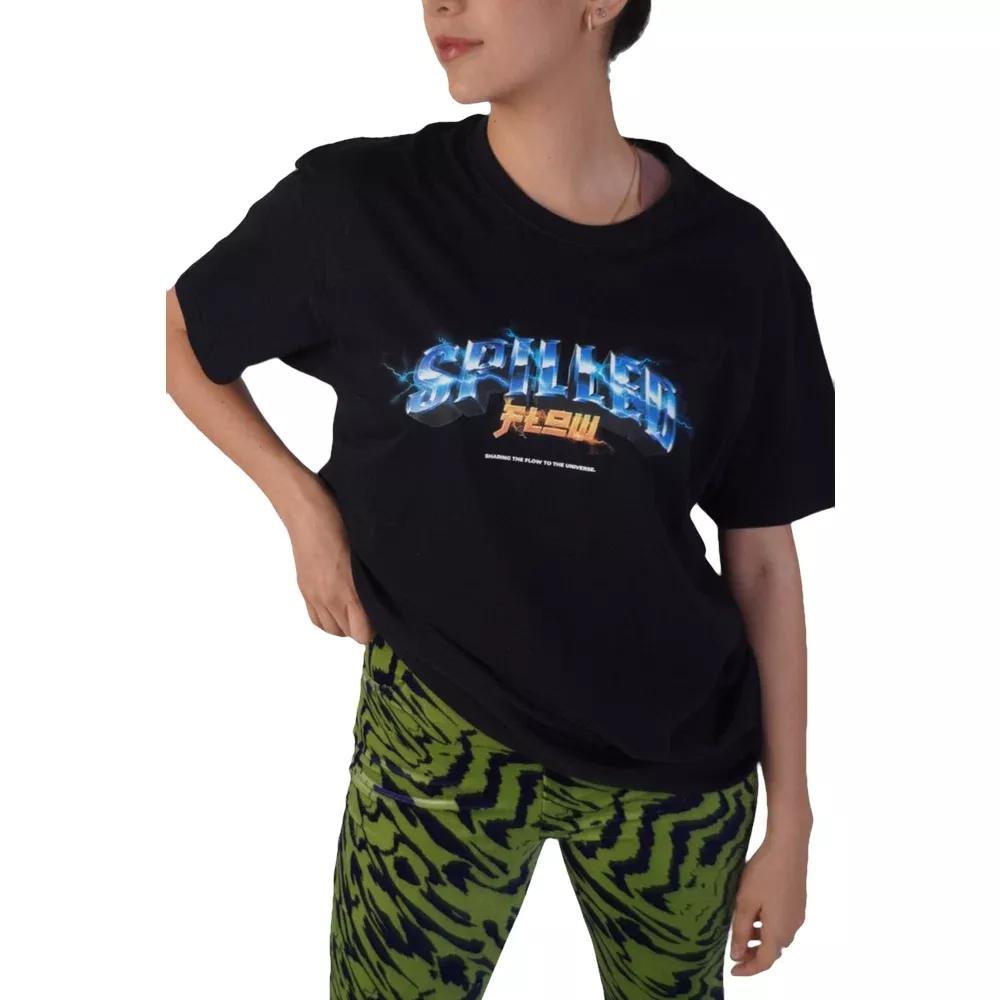 Playera Manga Corta Retrowave Black Spilled Flow